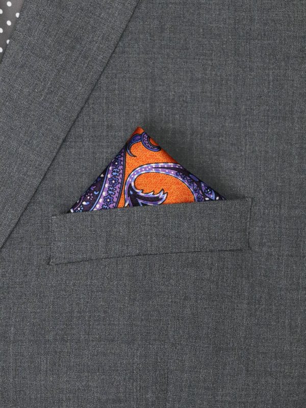 Heritage House 37794 Pocket Square - Neat - Eggplant Orange Sky Sale