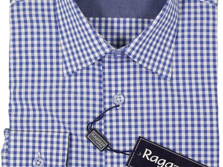 Ragazzo 23385 100% Cotton Boy s Dress Shirt - Plaid - Blue And White Fashion