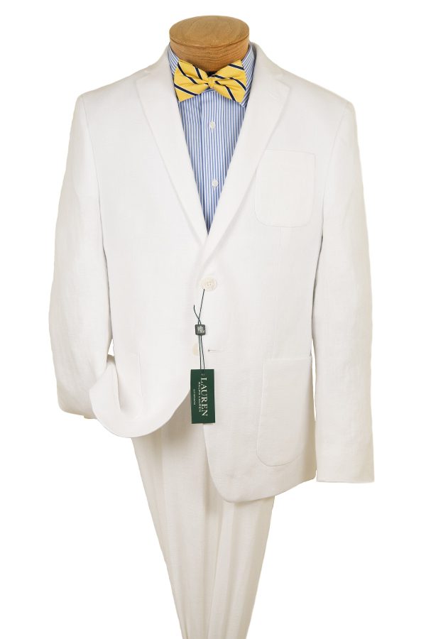 Lauren Ralph Lauren 28547 100% Linen Boy s Suit Separates Jacket - Solid - White For Cheap