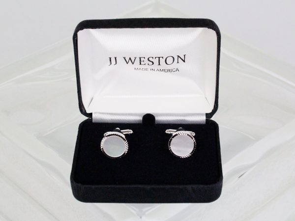 JJ WESTON 35374 - Diamond Cut Border Cufflinks - Mother of Pearl For Discount