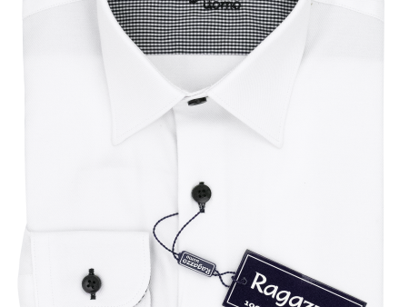 Ragazzo 38232 Boy s Dress Shirt - Diagonal Tonal Weave - Slim Fit - White Black Sale