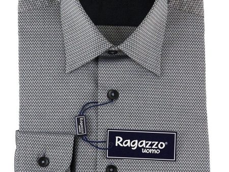 Ragazzo 25457 100% Cotton Boy s Dress Shirt - Chevron - Black Online now