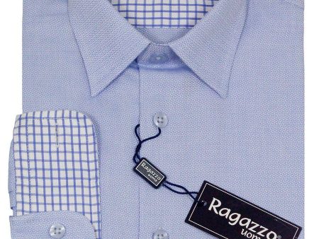 Ragazzo 23220 100% Cotton Boy s Dress Shirt - Weave - Blue For Sale