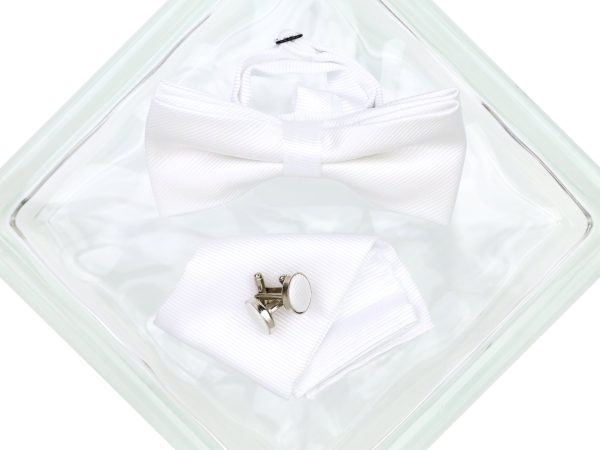 Heritage House 38083 Young Men s Bow Tie Set - Diagonal Solid - White For Cheap