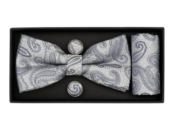 Heritage House 38097 Young Men s Bow Tie Set - Paisley - Blue Grey White Hot on Sale