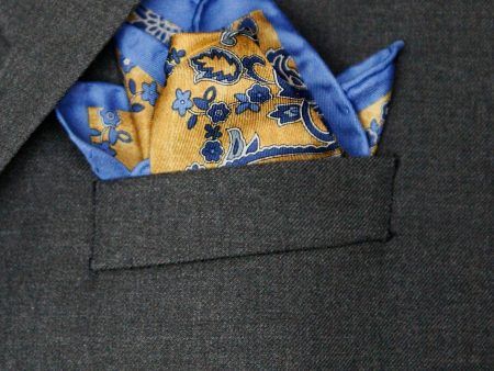 Heritage House Pocket Square 35284 - Paisley - Ochre Blue For Sale