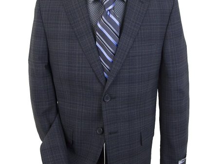 DKNY 25369 96% Wool 4% Lycra Boy s Sport Coat - Plaid - Blue Black Sale