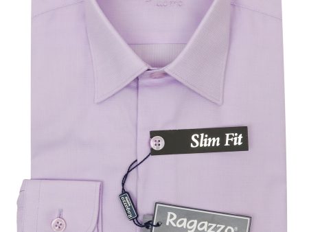 Ragazzo 34623 Boy s Slim Fit Dress Shirt - Micro Pattern - Lilac Hot on Sale