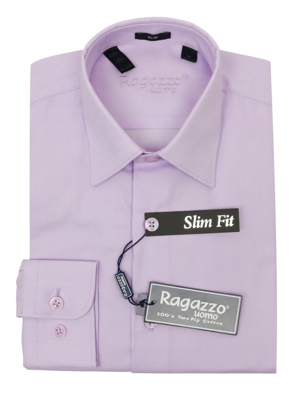 Ragazzo 34623 Boy s Slim Fit Dress Shirt - Micro Pattern - Lilac Hot on Sale