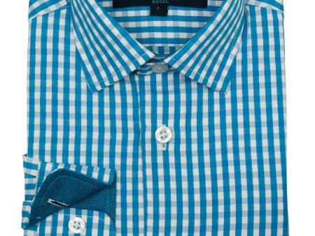 Leo & Zachary 35647 Boy s Dress Shirt - Checks - Royal Hot on Sale