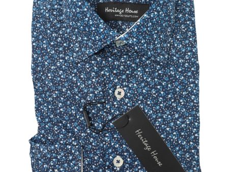 Heritage House 35025 Boy s Dress Shirt -Floral - Navy Sky Online