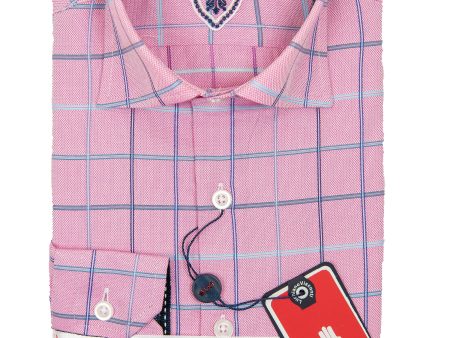 Luchiano Visconti 28726 Boy s Sport Shirt - Plaid - Pink For Sale