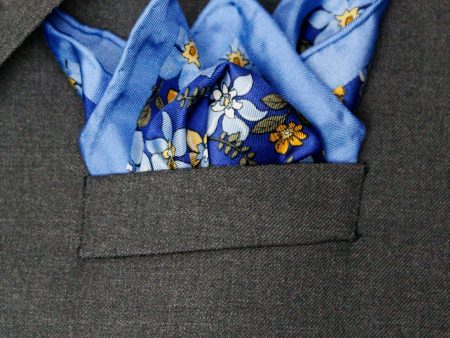 Heritage House Pocket Square 35280 - Floral - Navy Ochre Cheap