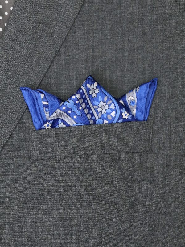 Heritage House 37784 Pocket Square - Paisley - Navy Blue Grey Cheap