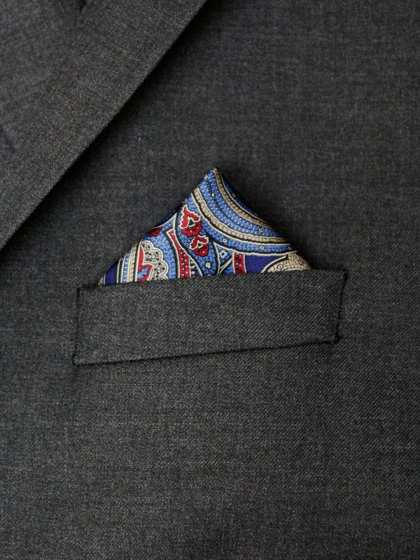 Heritage House Pocket Square 35276 - Medallion Window Pane - Red Navy on Sale