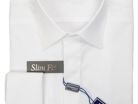 Ragazzo 29820 Boy s Dress Shirt - French Cuff - Slim Fit - Box Weave - White on Sale