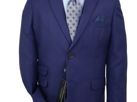 Leo & Zachary 34428 Boy s Skinny Fit Suit Separate Jacket - Checks - Deep Blue Fashion