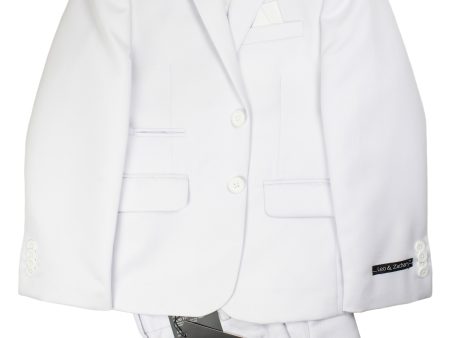 Leo & Zachary 30373 Boy s Skinny Fit Vested Suit - Solid - White Sale