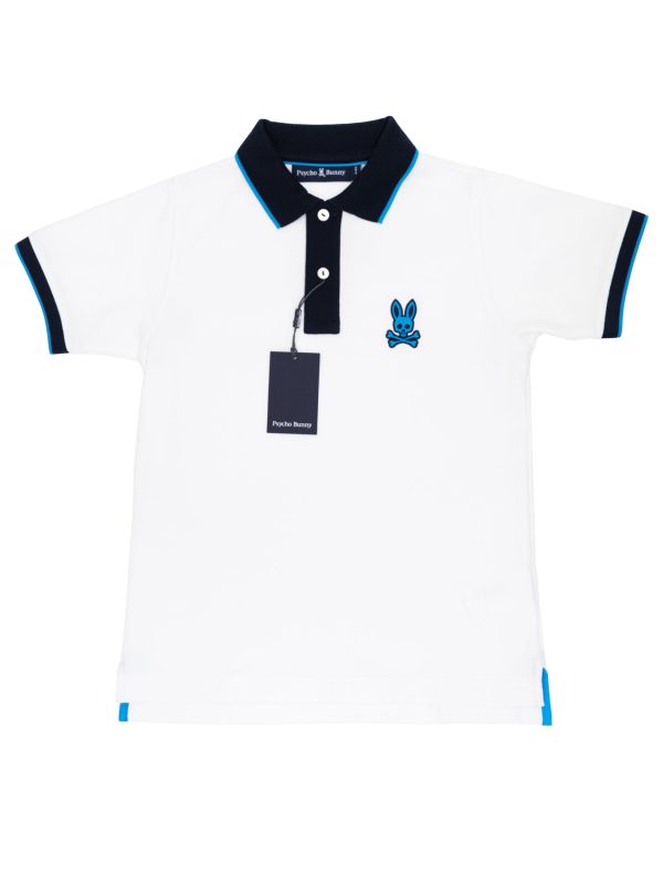 Psycho Bunny 36926 Boy s Short Sleeve Polo - Sacramento Pique - White Online