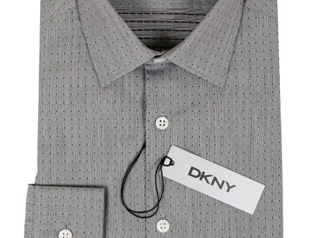 DKNY 24154 100% Cotton Boy s Dress Shirt - Dot - Gray For Discount