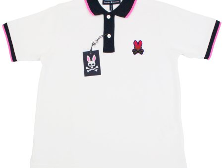 Psycho Bunny 36117 Boy s Short Sleeve Fashion Polo - Strype Pique - White Sale