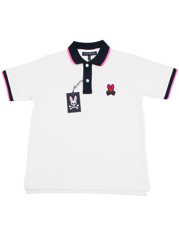 Psycho Bunny 36117 Boy s Short Sleeve Fashion Polo - Strype Pique - White Sale