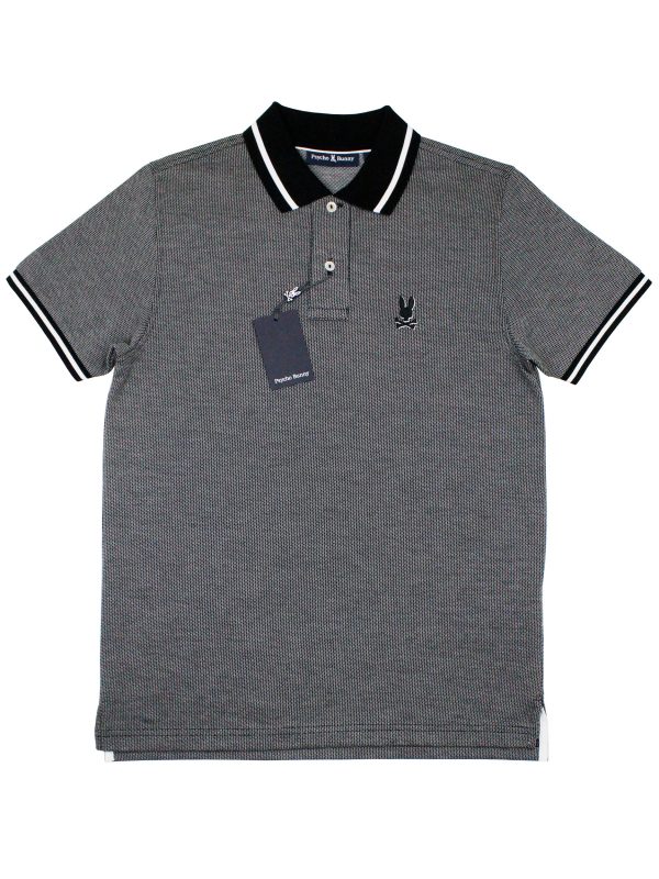 Psycho Bunny 37145 Young Men s Short Sleeve Polo - Warsaw Jacquard Pique - Black Online Sale