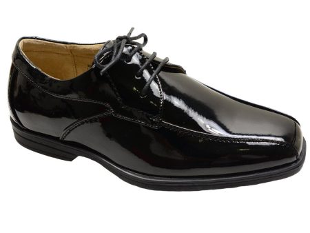 Florsheim 20862 Black Patent Leather Boy s Shoes - Bicycle Toe - Lace-Up, Leather and Lining For Sale