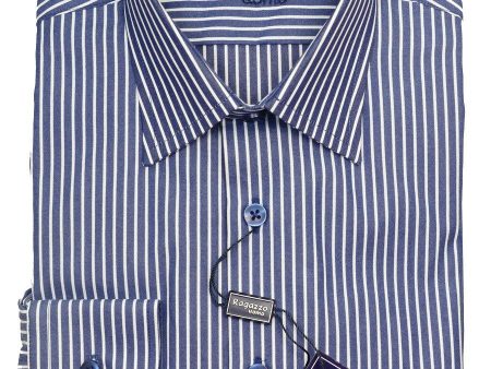 Ragazzo 20604 100% Brushed Cotton Boy s Dress Shirt - Stripe - Blue   White, Modified Spread Collar Supply