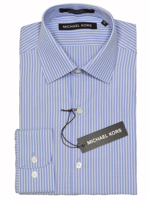 Michael Kors 21464 100% Cotton Boy s Dress Shirt - Stripe - Blue And White Sale