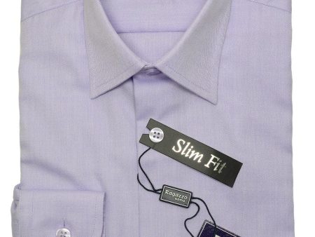 Ragazzo 20786 100% Cotton Boy s Slim Fit Dress Shirt - Tonal Herringbone - Lilac, Modified Spread Collar Fashion