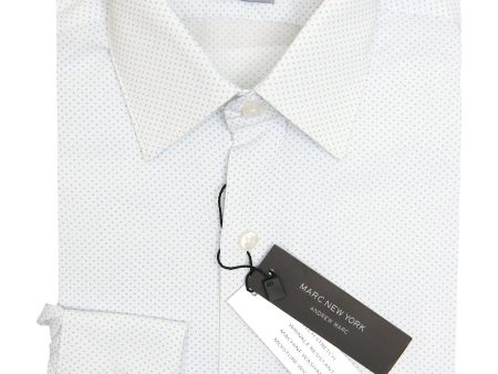 Andrew Marc 33625 Boy s Dress Shirt - Skinny Fit - Dot - White Blue Hot on Sale