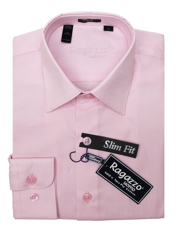 Ragazzo 33858 Boy s Slim Fit Dress Shirt -Micro Weave - Pink Online Hot Sale