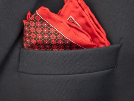 Heritage House Pocket Square 32722 - Floral - Red Black Supply