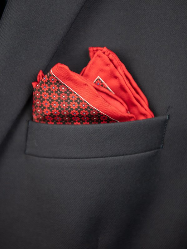 Heritage House Pocket Square 32722 - Floral - Red Black Supply