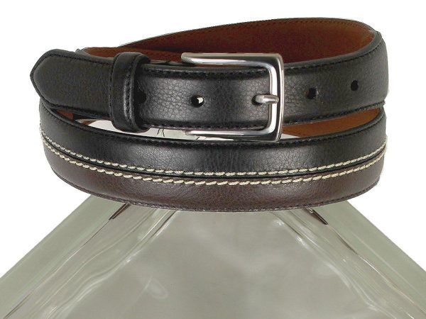 Brighton 21344 100% Leather Boy s Belt - Two-toned With Double-stitch Accent - Black brown Hot on Sale