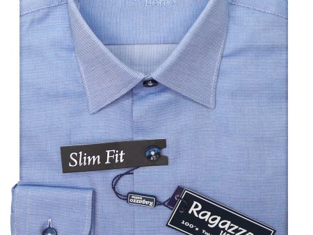 Ragazzo 33820 Boy s Slim Fit Dress Shirt -Micro Weave - Blue Online Sale