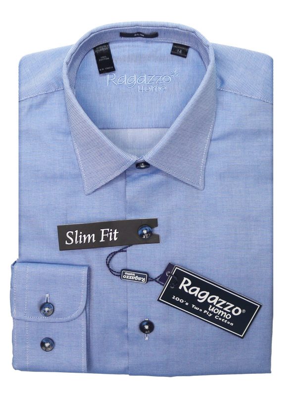 Ragazzo 33820 Boy s Slim Fit Dress Shirt -Micro Weave - Blue Online Sale