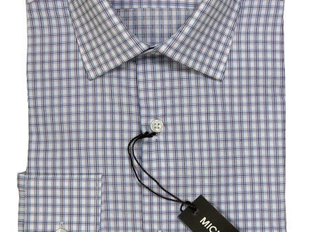 Michael Kors 21176 100% Cotton Boy s Dress Shirt - Plaid - Lilac White, Modified Spread Collar Fashion