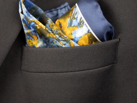 Heritage House Pocket Square 32718 - Expressionist - Blue Gold Online now