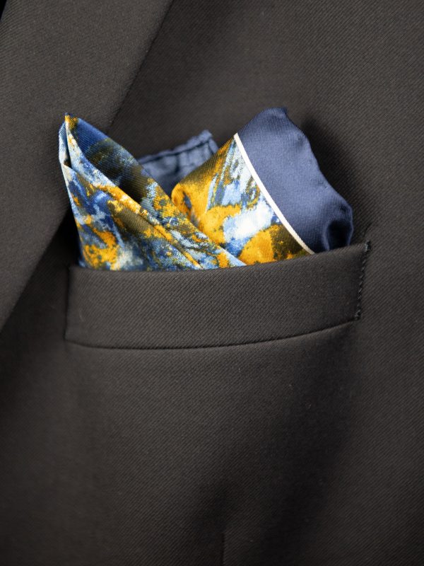 Heritage House Pocket Square 32718 - Expressionist - Blue Gold Online now