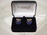 JJ WESTON 32472- Art Glass Cufflinks - Blue Fleck For Discount