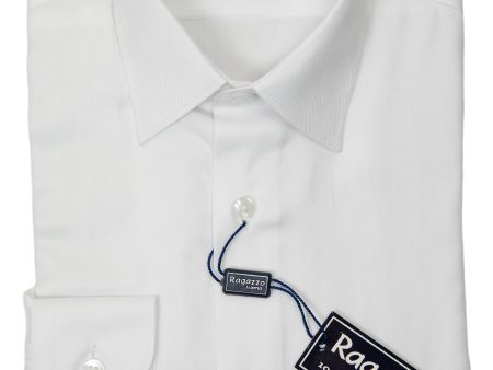 Ragazzo 20958 100% Cotton Boy s Dress Shirt - Tonal Herringbone - White For Sale