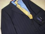 Vitali 315 100% Wool Boy s Suit - Stripe - Navy Fashion