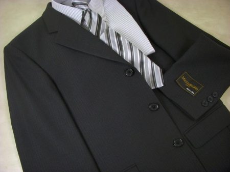 Mezzanotte 237 100% Wool Boy s Suit - Stripe - Black Sale