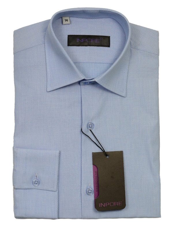 Inpore 20561 100% Cotton Boy s Dress Shirt - Basket Weave - Blue, Long Sleeve Online now