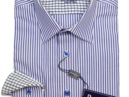 Ragazzo 20610 100% Cotton Boy s Dress Shirt - Stripe - Royal Blue And White Discount