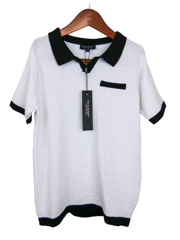 Leo & Zachary 33182 Boy s Short Sleeve Knit - Johnny Collar- White Online now