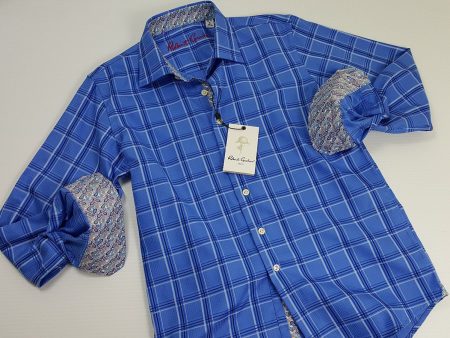 Robert Graham 21114 100% Cotton Boy s Sport Shirt - Jacquard Plaid - Blue, Modified Spread Collar Online now