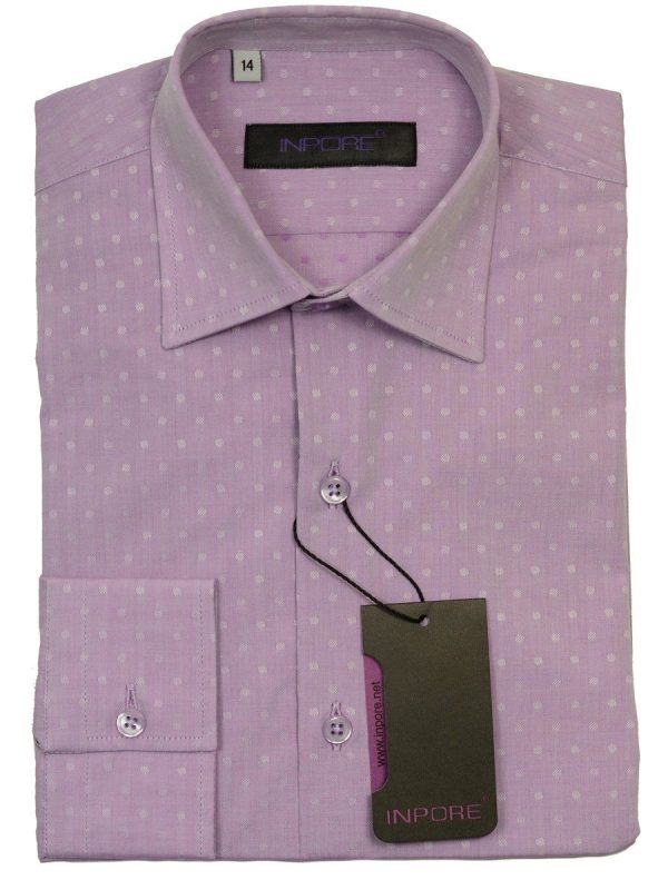 Inpore 20582 100% Cotton Boy s Dress Shirt - Dots - Lavender, Long Sleeve Fashion